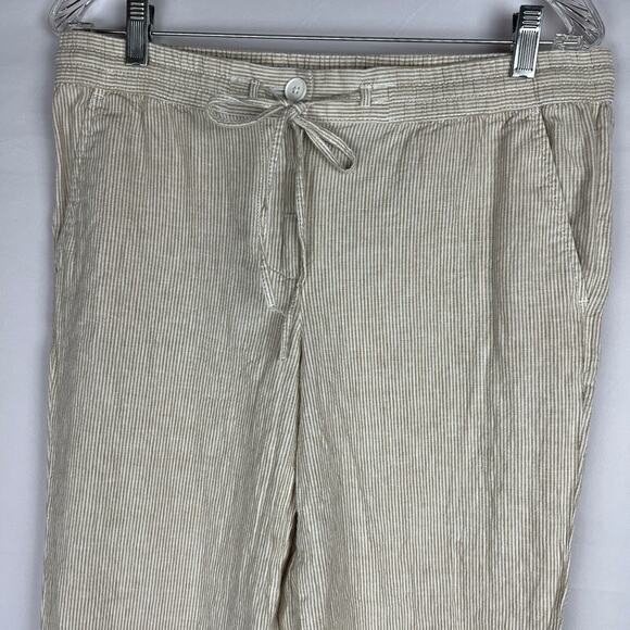 Preppy Classic Linen Cotton Beige Pinstriped Talbots Petite Heritage Pants 12P - Picture 2 of 11